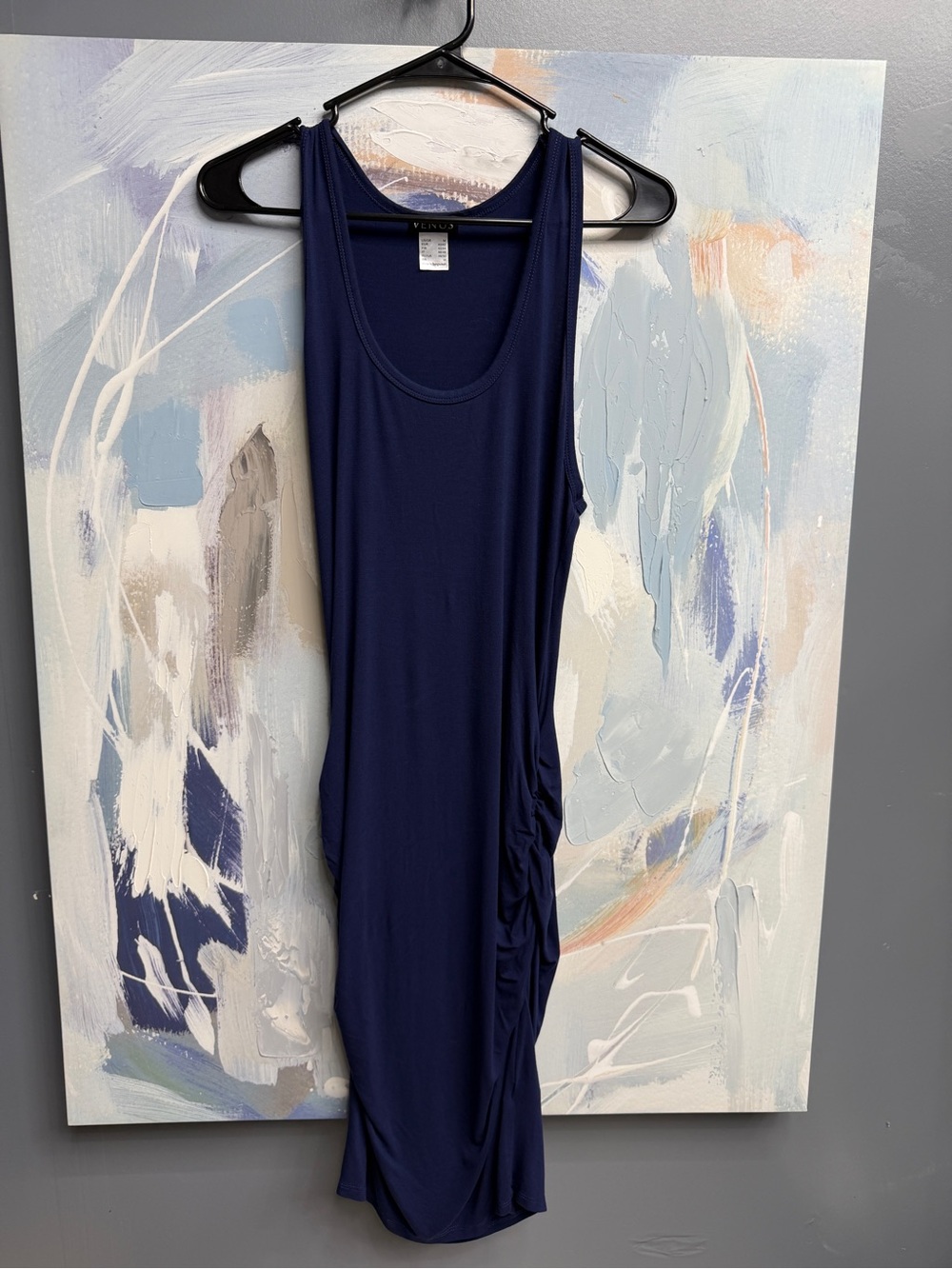 VENUS Navy Blue Ruched Midi Dress Sleeveless Tank Bodycon Stretch M